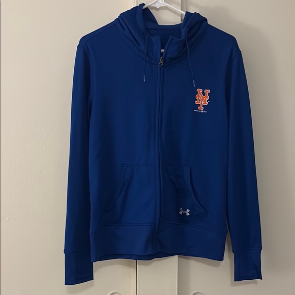 Under Armour Tops - Under Armour Blue Zip-Up Hoodie with Orange Logo